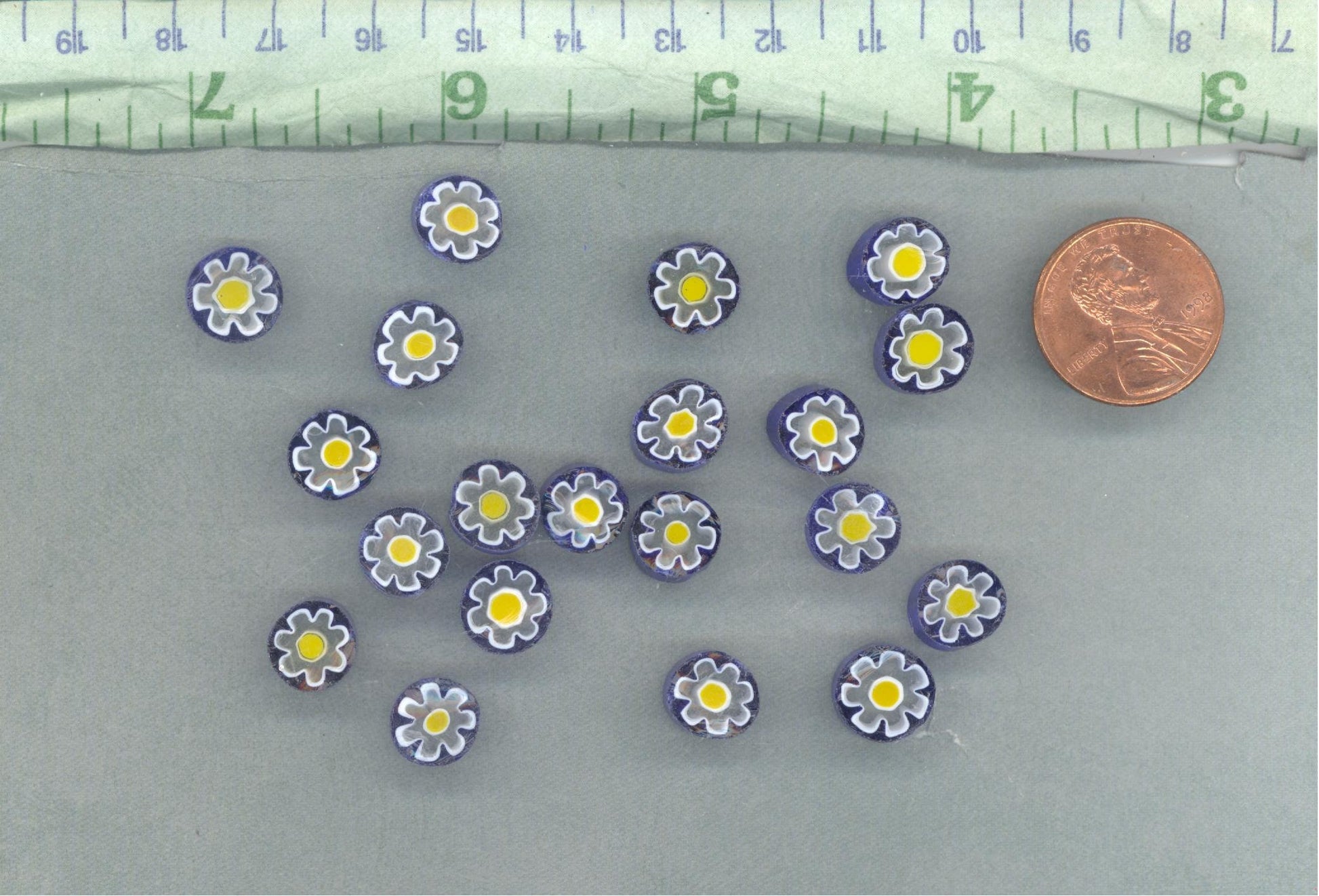 White Daisy in Bright Blue Millefiori - 25 grams - Glass Tiles - Floral Pattern