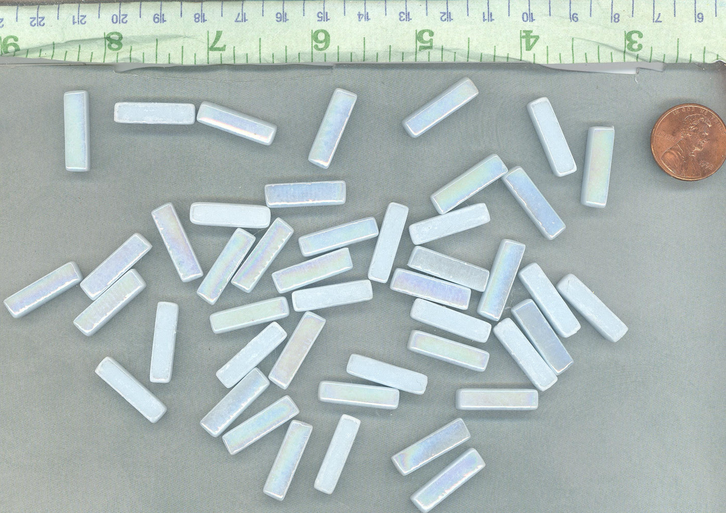 Aqua Blue Iridescent Rectangle Mosaic Glass Tiles - 20mm Sticks - 50g - Approx 40 Bars