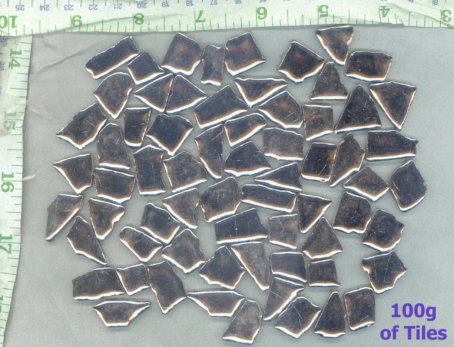 Shiny Silver Mosaic Ceramic Tiles - Random Shapes Metallic - 100g - Assorted Sizes Jigsaw Pieces