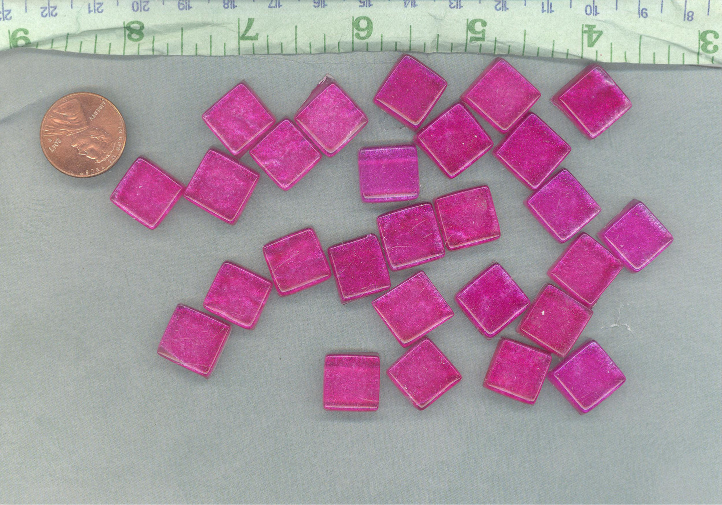 Electric Fuchsia Foil Crystal Tiles - 12mm - 50g Metallic Glass Squares in Bright Pink