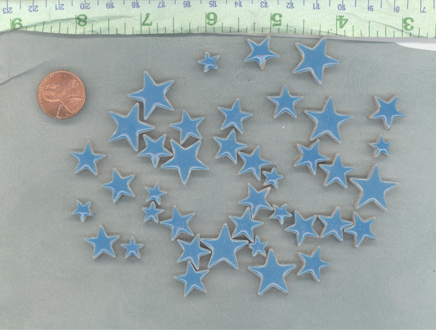 Mediterranean Blue Stars Mosaic Tiles - 50g Ceramic in Mix of 3 Sizes - 20mm, 15mm, 10mm - Thalo Blue