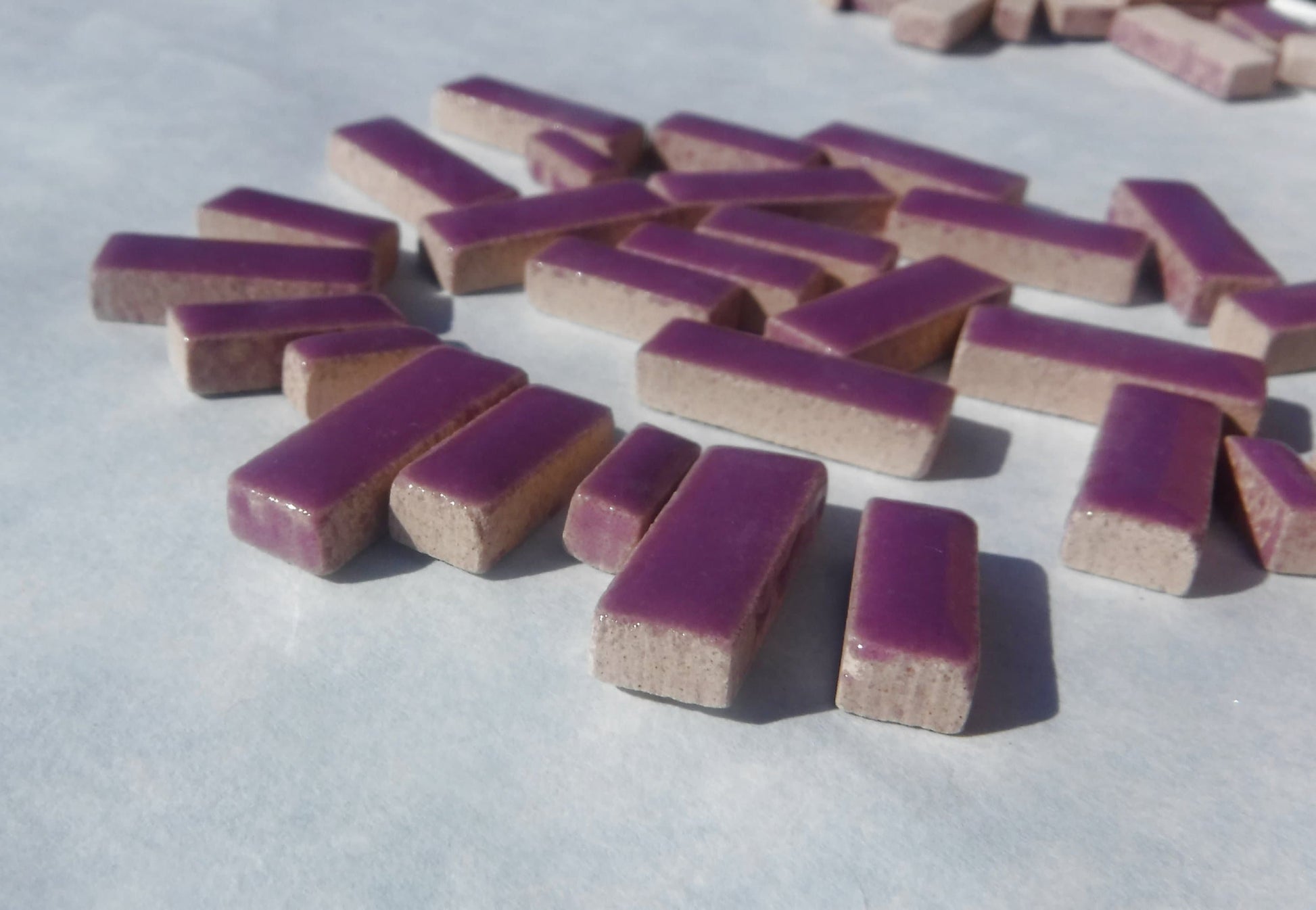 Purple Mini Rectangles Mosaic Tiles - 50g Ceramic in Mix of 3 Sizes 1/2" and 3/4"