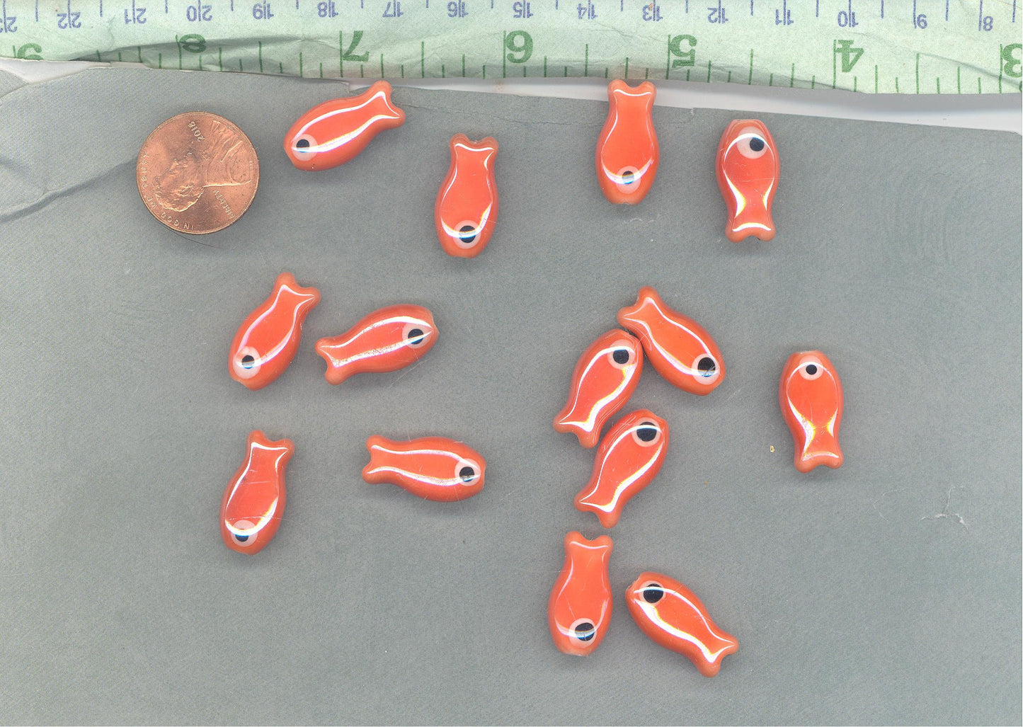 Orange Fish Beads - Ceramic Mosaic Tiles - Small Goldfish - Jewelry Supplies