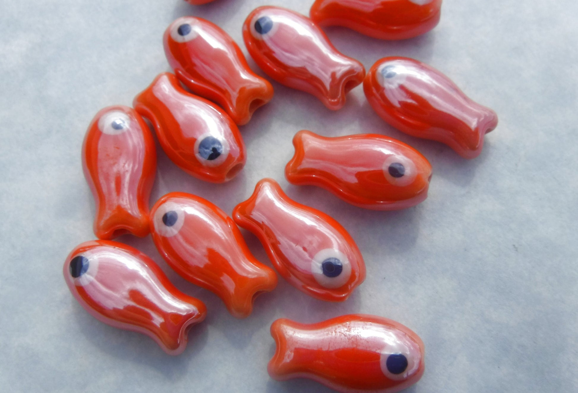Orange Fish Beads - Ceramic Mosaic Tiles - Small Goldfish - Jewelry Supplies