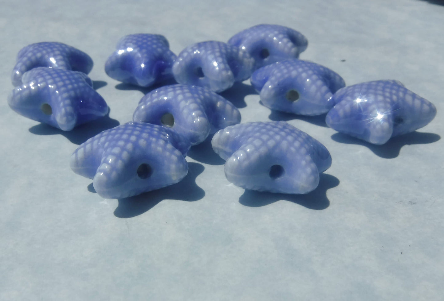 Periwinkle Blue Starfish Beads - Ceramic Mosaic Tiles - 10 Puffy Beads - Sea Stars