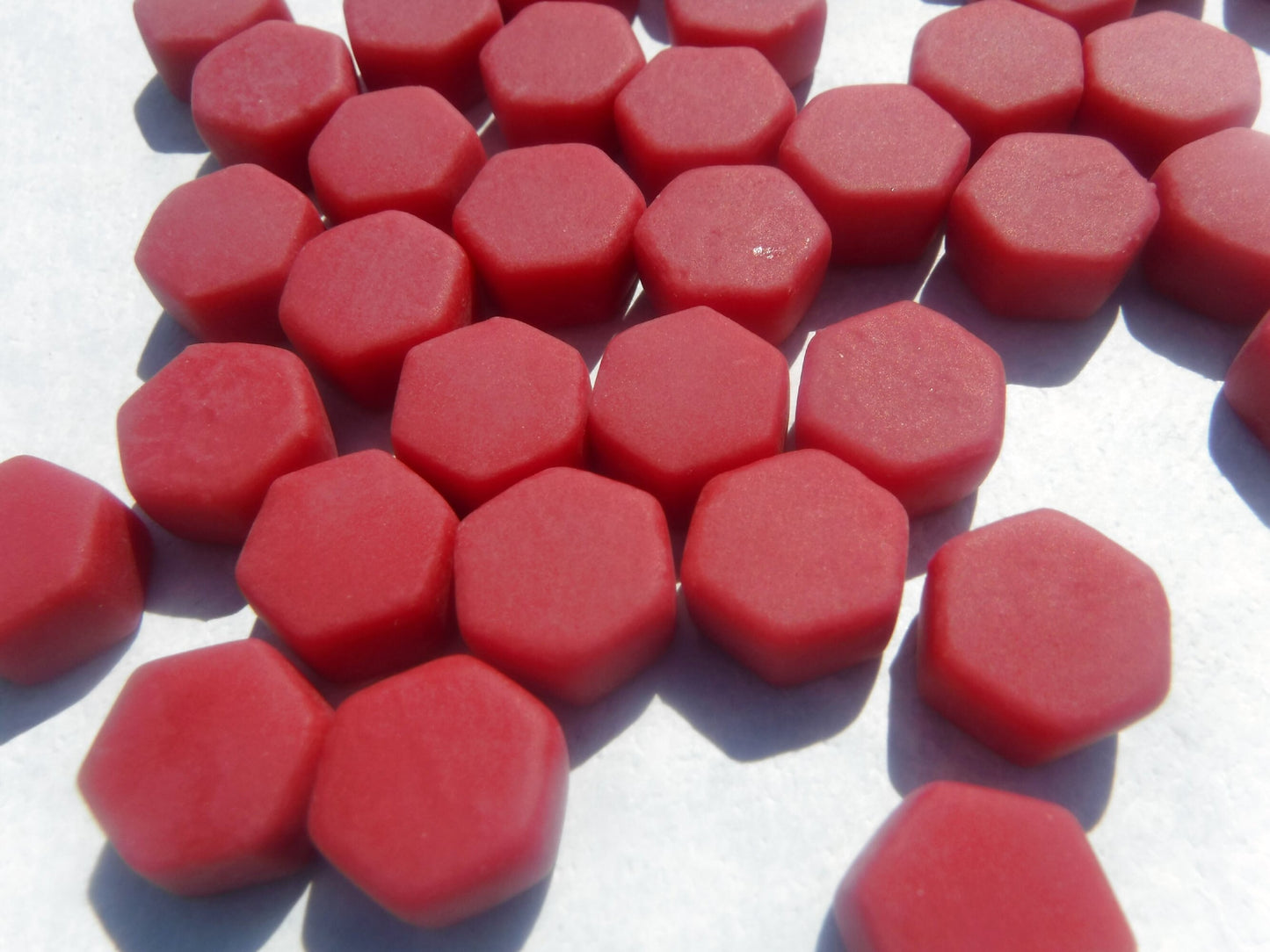 Raspberry Red Hexagon Mosaic Tiles - 10mm - 50g Opaque Glass Tiles MATTE Finish