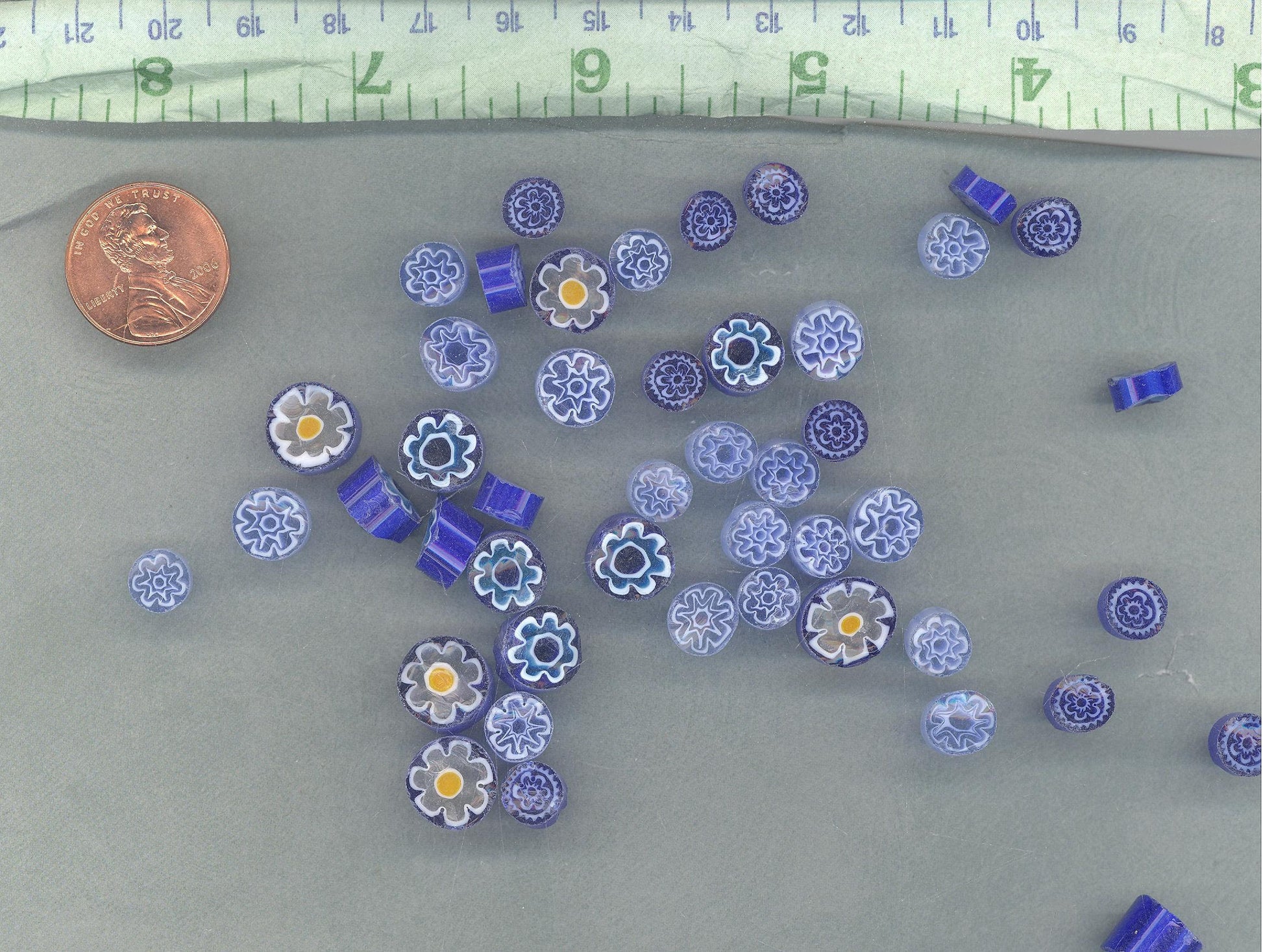 Greek Blue Mix Millefiori - 25 grams - Unique Mosaic Glass Tiles - Mix of Different Patterns