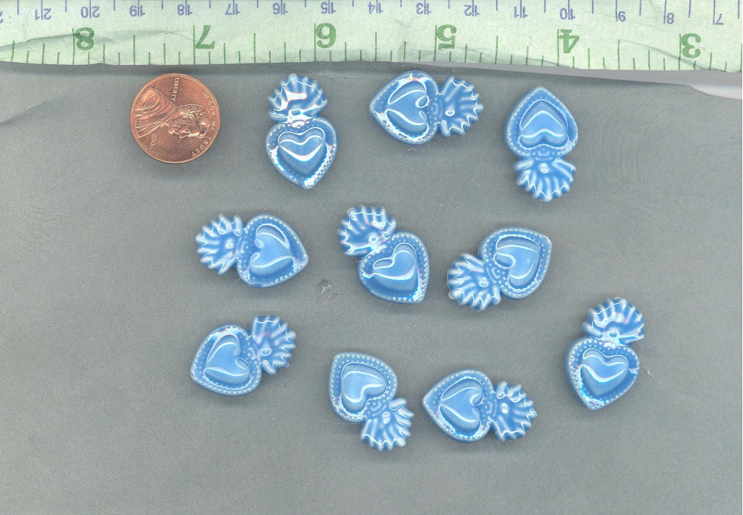 Medium Blue Milagro Heart Beads - Ceramic Mosaic Tiles - Small Sacred Heart Beads - Jewelry Supplies