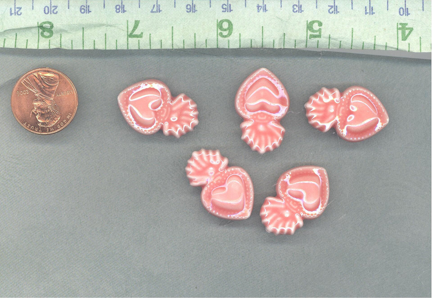 Rose Pink Milagro Heart Beads - Ceramic Mosaic Tiles - Jewelry Supplies