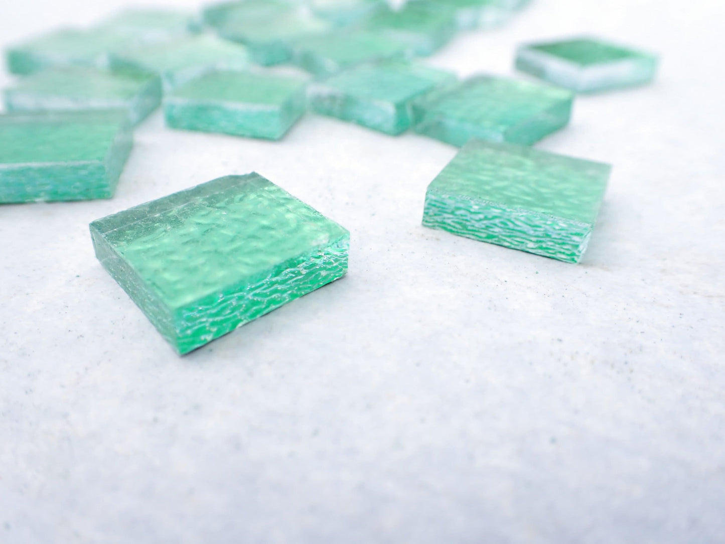 Green Textured Mirror Square Tiles - 50g - Approx 25 Glass Mosaic Tiles - 15mm