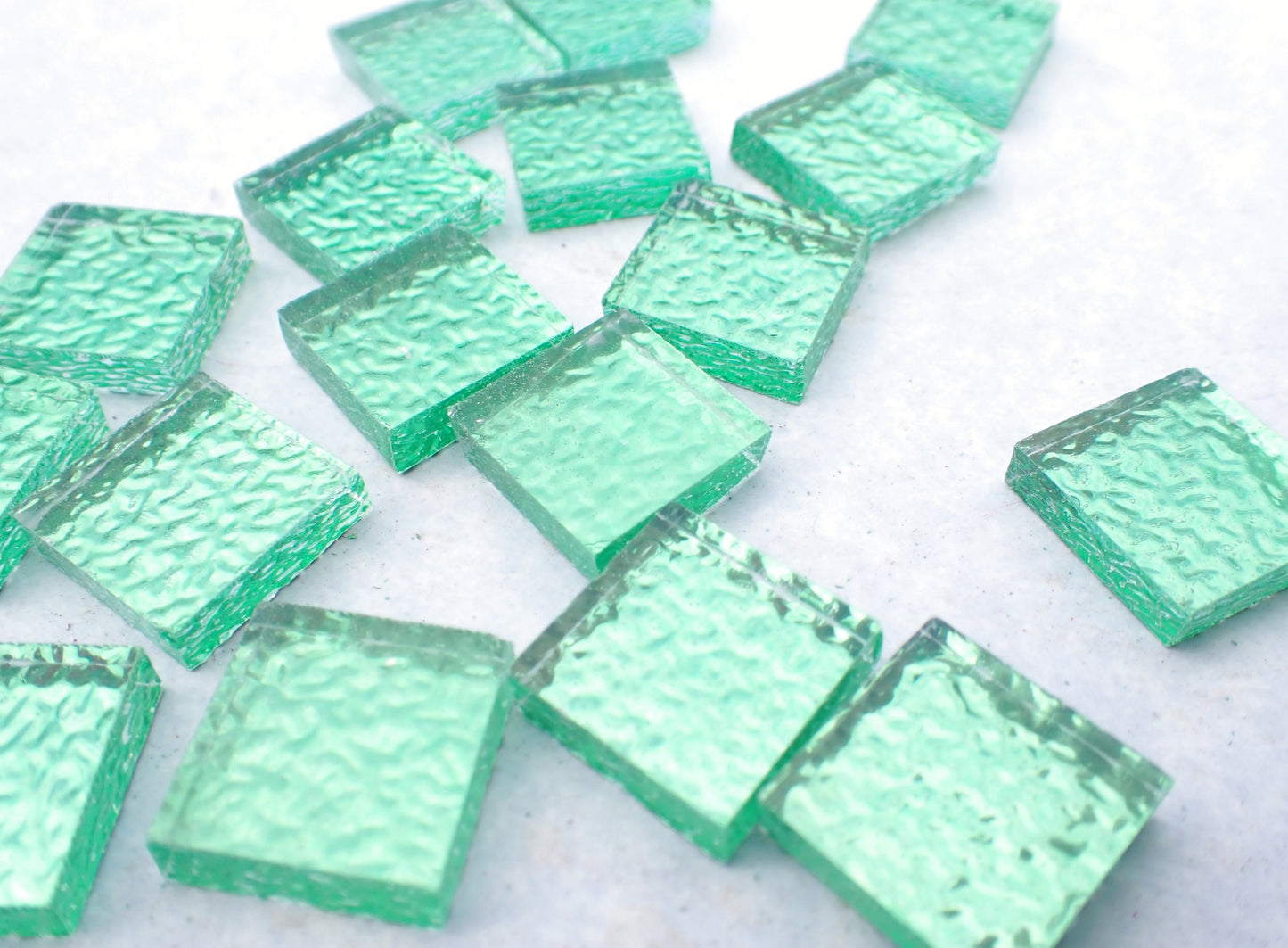 Green Textured Mirror Square Tiles - 50g - Approx 25 Glass Mosaic Tiles - 15mm