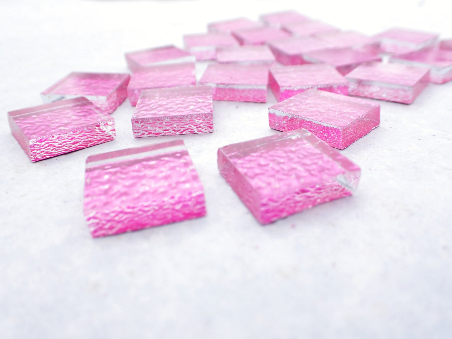 Fuchsia Textured Mirror Square Tiles - 50g - Approx 25 Glass Mosaic Tiles - 15mm