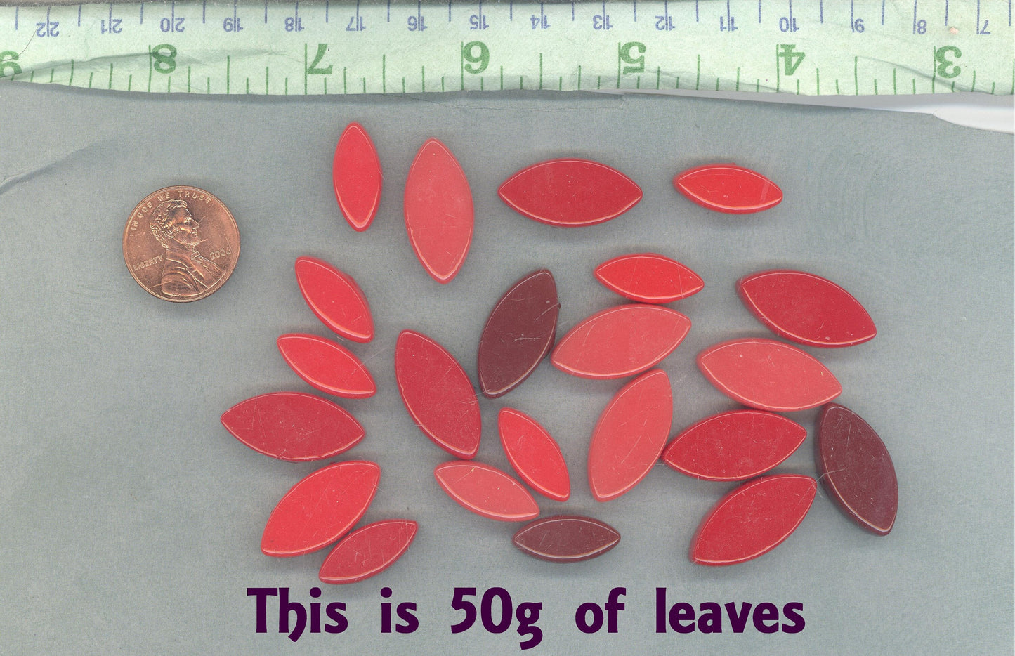 Light to Dark Red Glass Leaves - 50g of Petals in 14mm and 19mm Mix of 2 Sizes - Begonia