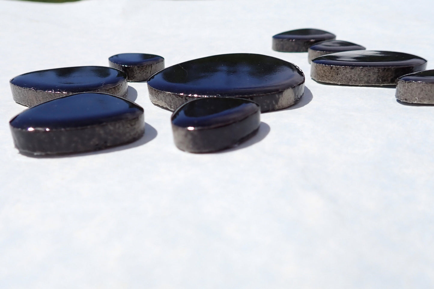 Black Pebble Mosaic Tiles - Half Pound Ceramic Tiles in Assorted Sizes
