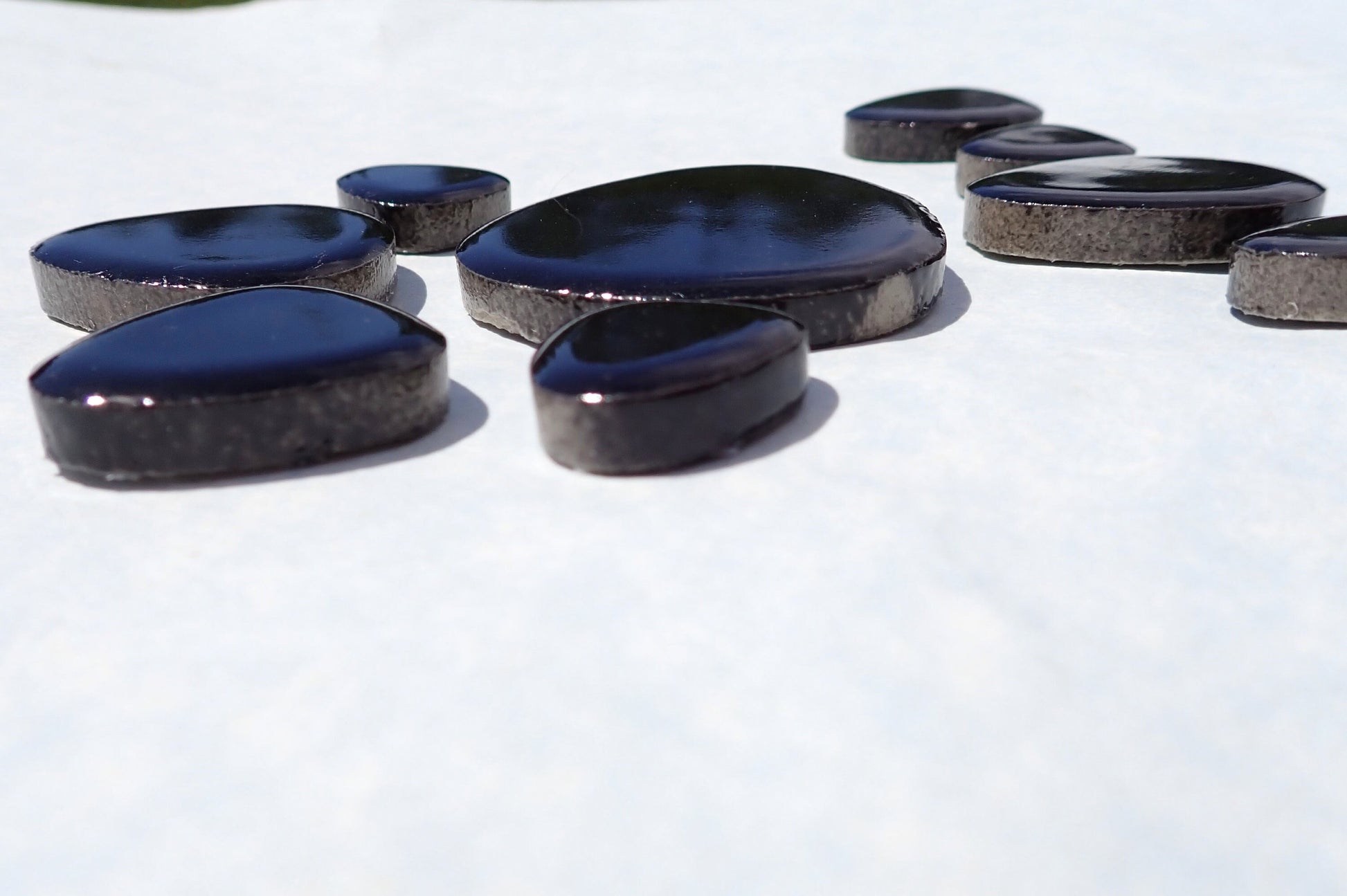Black Pebble Mosaic Tiles - Half Pound Ceramic Tiles in Assorted Sizes