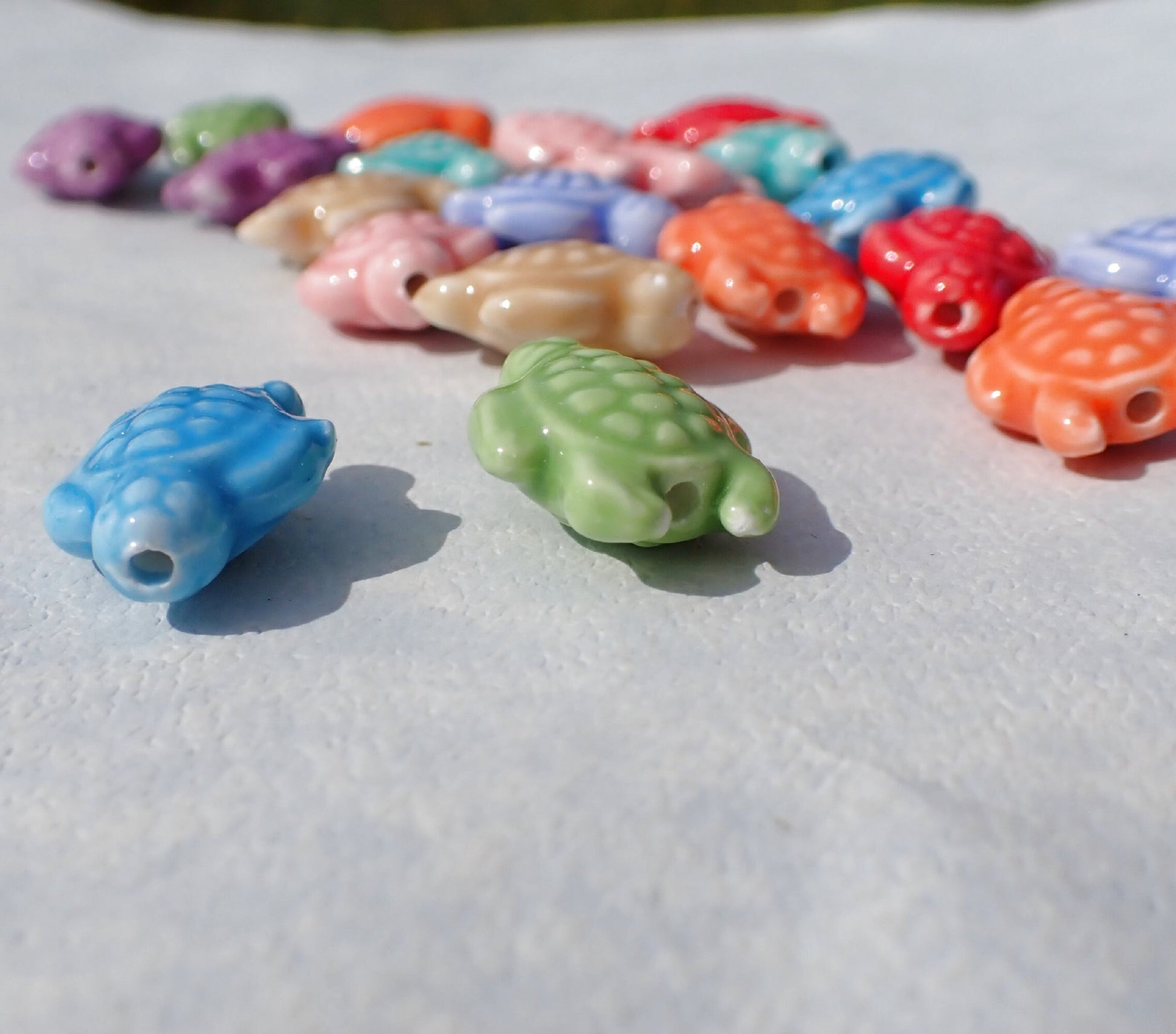 Colorful Sea Turtles Ceramic Beads - Half or Full Strand - Use for Mosaics