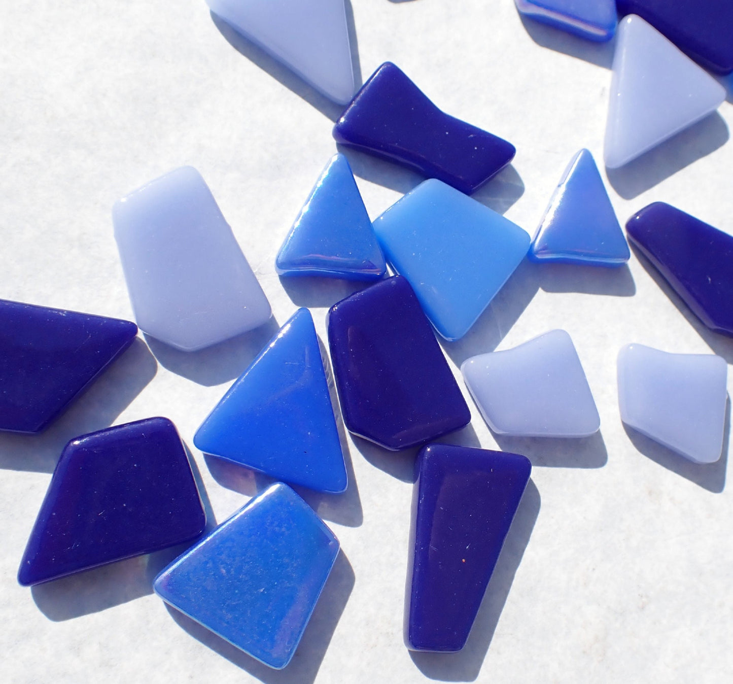 Blue Shades Irregular Glass Tiles - 50g of Polygons in Mix of Sizes - Open Seas