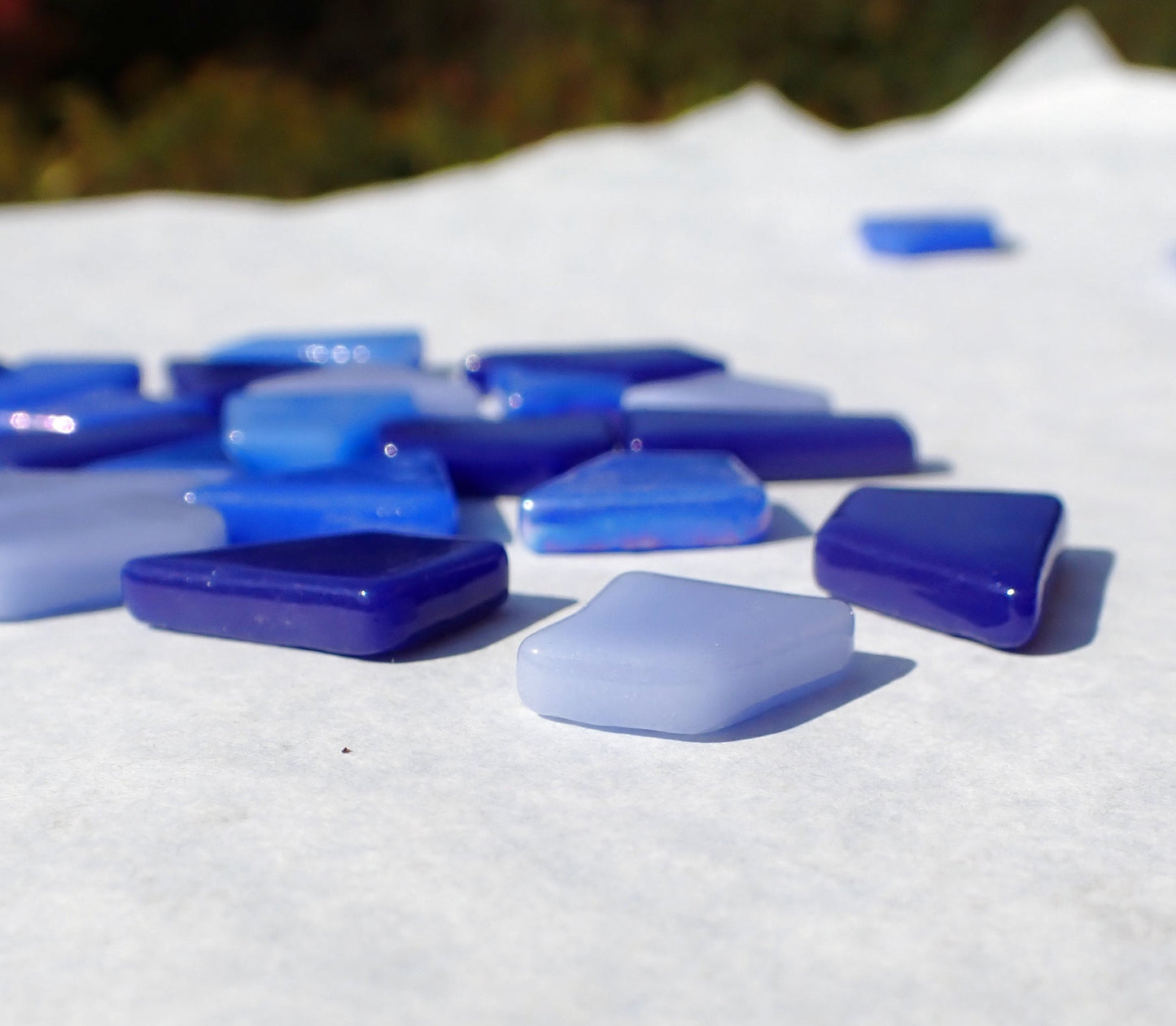 Blue Shades Irregular Glass Tiles - 50g of Polygons in Mix of Sizes - Open Seas