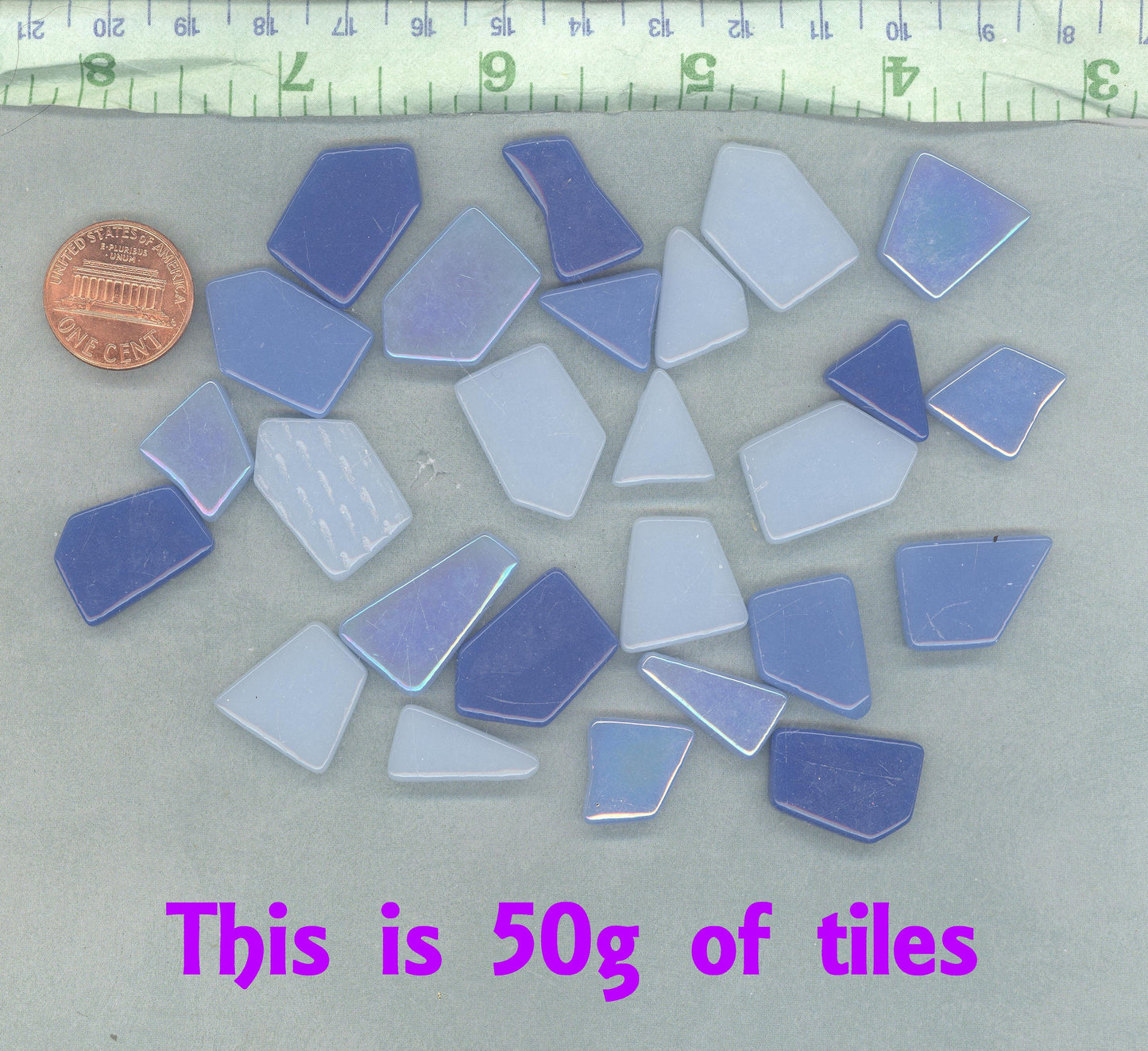 Soft Blue Shades Irregular Glass Tiles - 50g of Polygons in Mix of Sizes - Rivulet