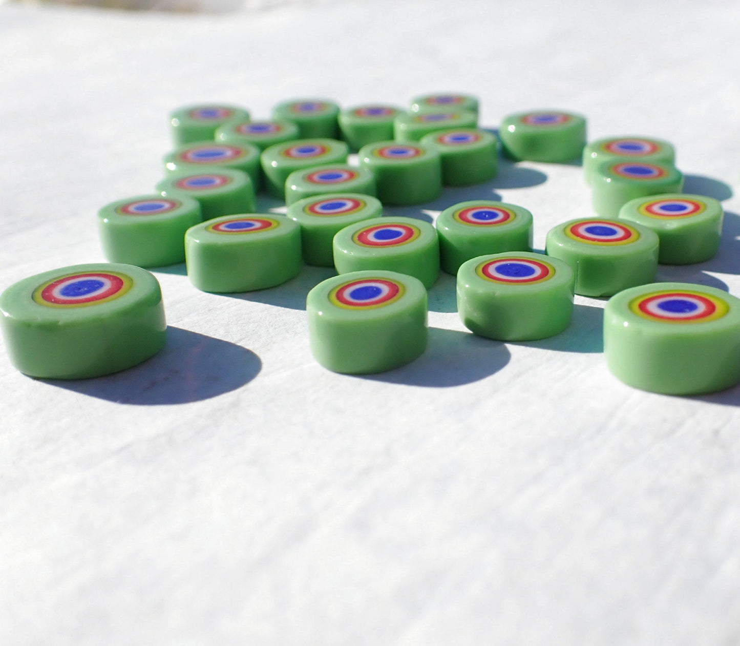 Green with Yellow and Blue Millefiori - 25 grams - Unique Opaque Mosaic Glass Tiles