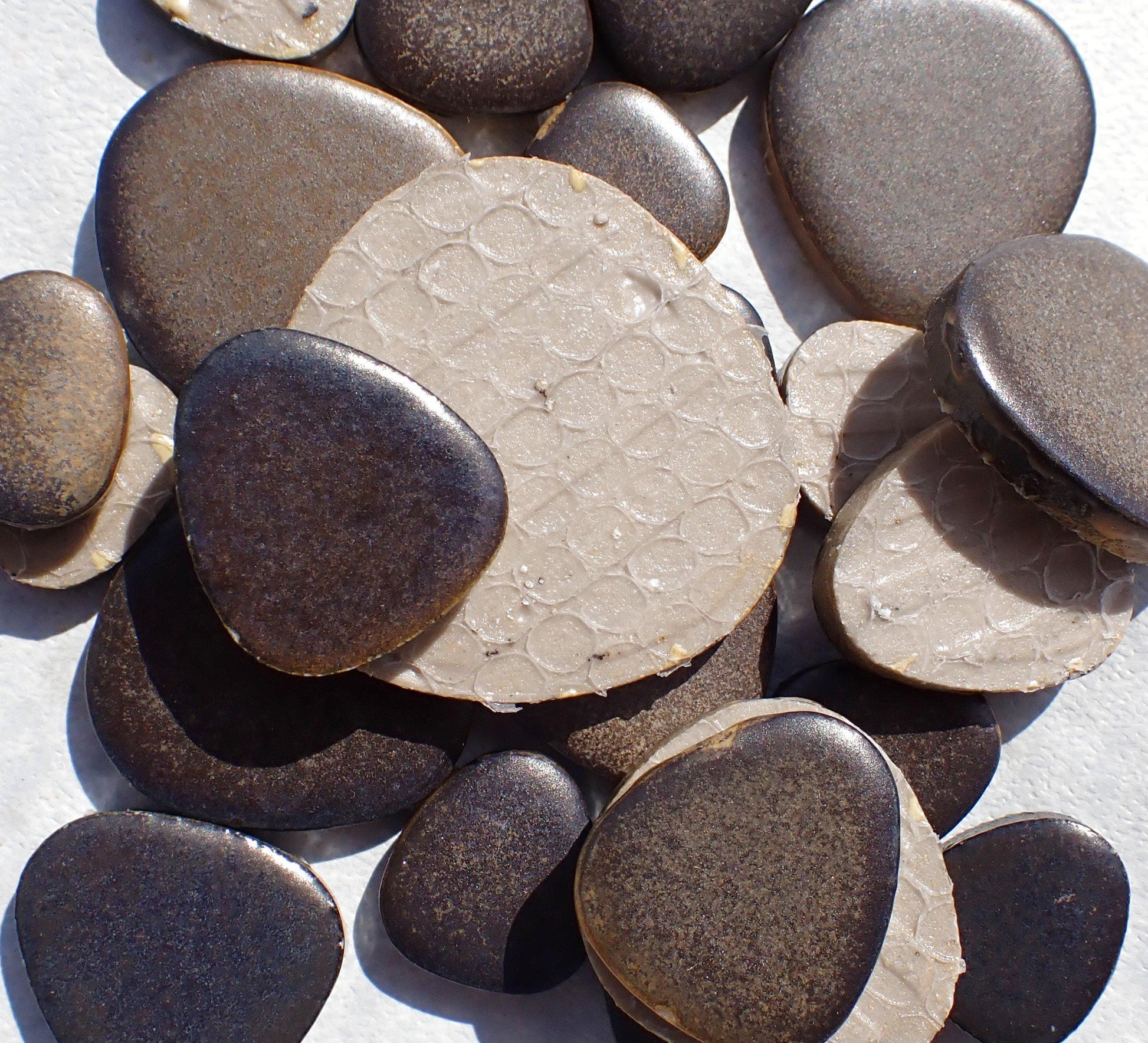 Antique Bronze Pebble Mosaic Tiles - Half Pound Ceramic Tiles in Assorted Sizes