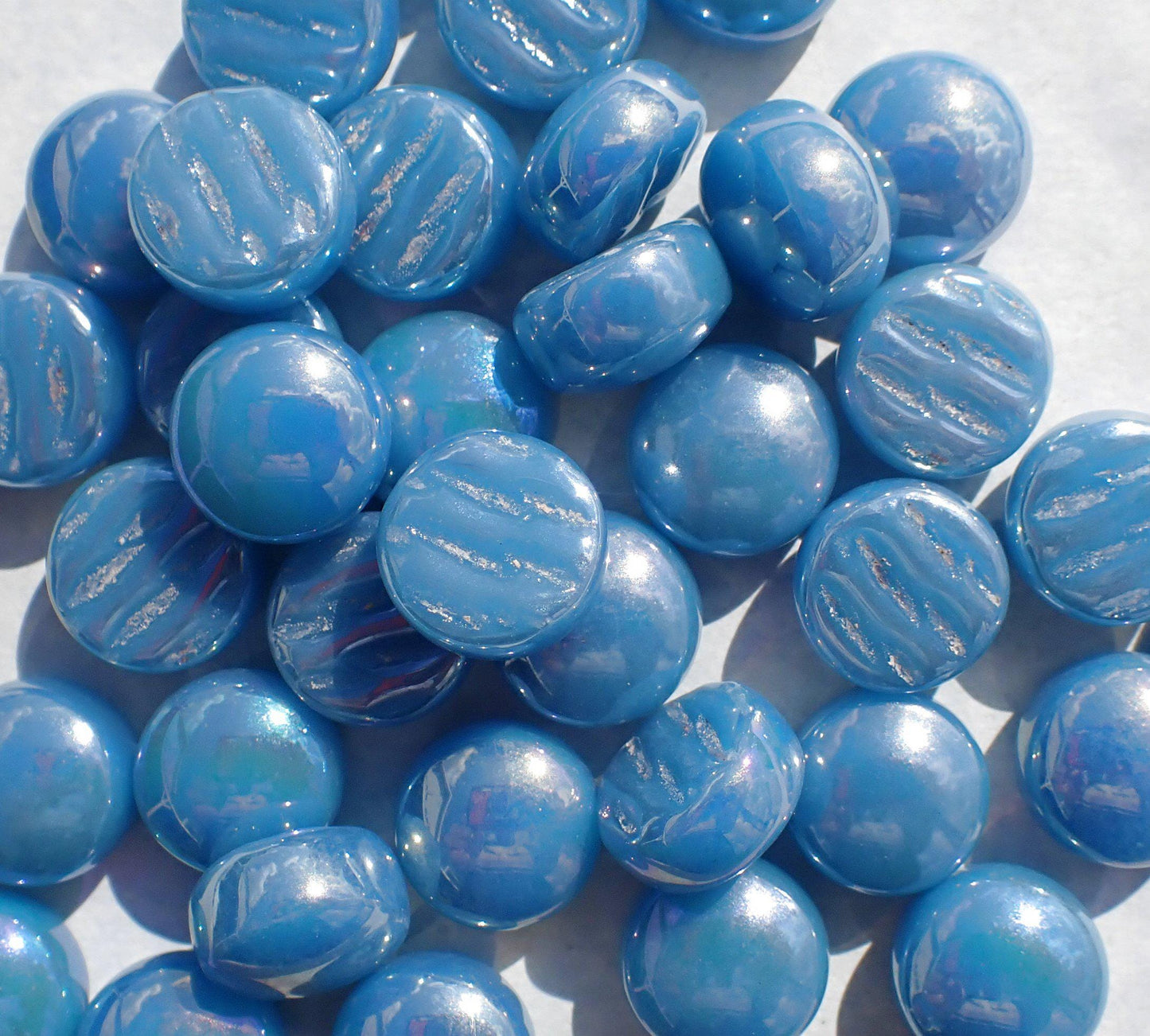 Lake Blue Iridescent Glass Drops Mosaic Tiles - 100 grams 12mm Glass Gems - Over 60 Tiles