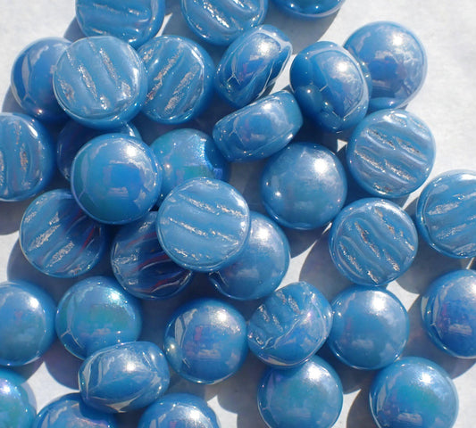 Lake Blue Iridescent Glass Drops Mosaic Tiles - 100 grams 12mm Glass Gems - Over 60 Tiles