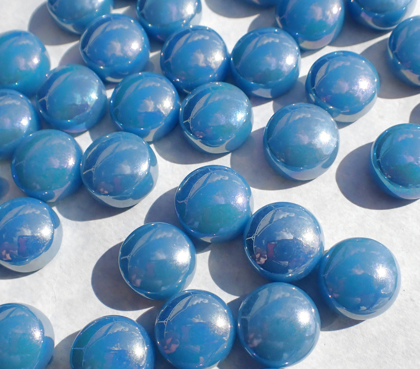 Lake Blue Iridescent Glass Drops Mosaic Tiles - 100 grams 12mm Glass Gems - Over 60 Tiles