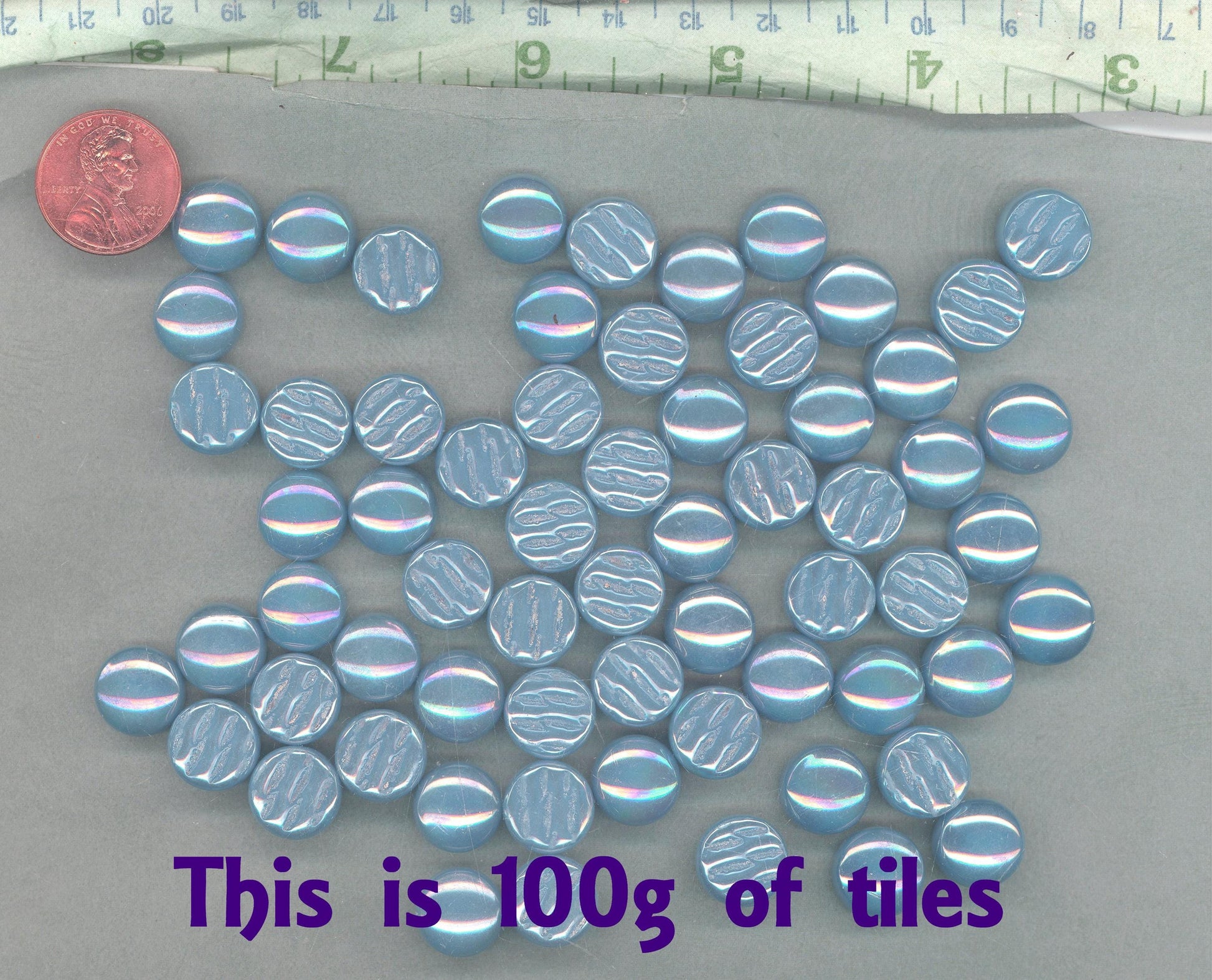 Lake Blue Iridescent Glass Drops Mosaic Tiles - 100 grams 12mm Glass Gems - Over 60 Tiles