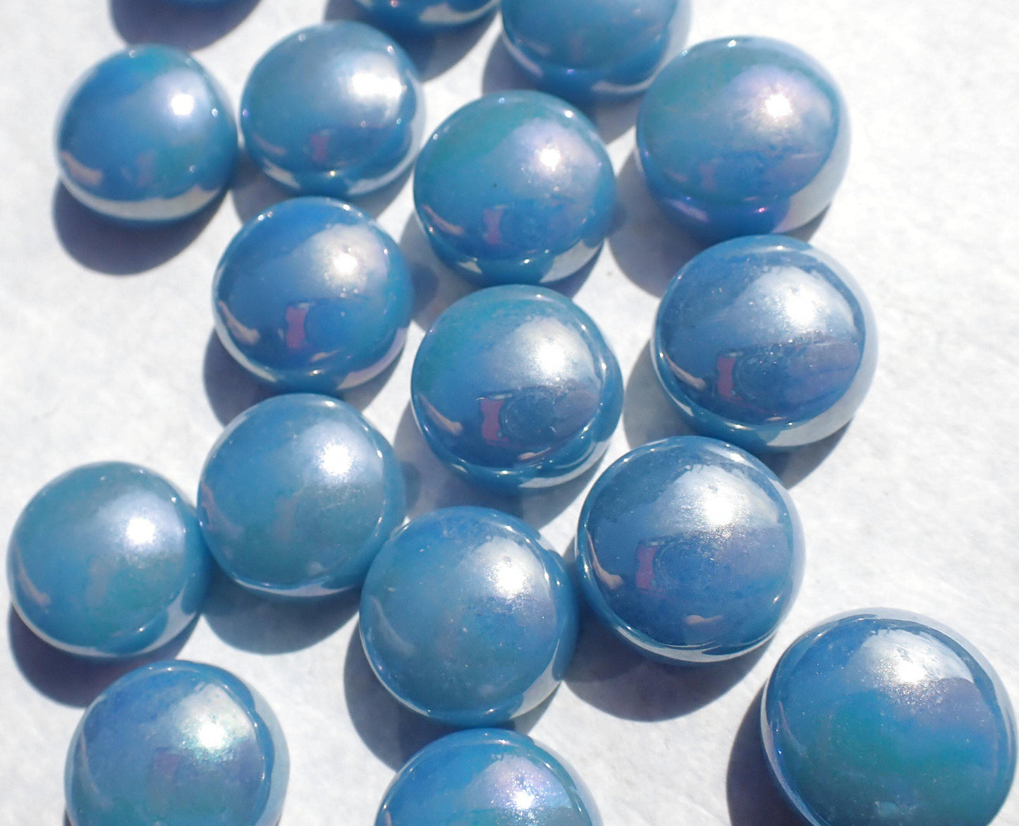 Lake Blue Iridescent Glass Drops Mosaic Tiles - 100 grams 12mm Glass Gems - Over 60 Tiles