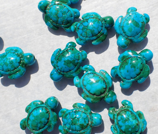 Colorful Blue Sea Turtles Stone Beads - Half or Full Strand - Use for Mosaics