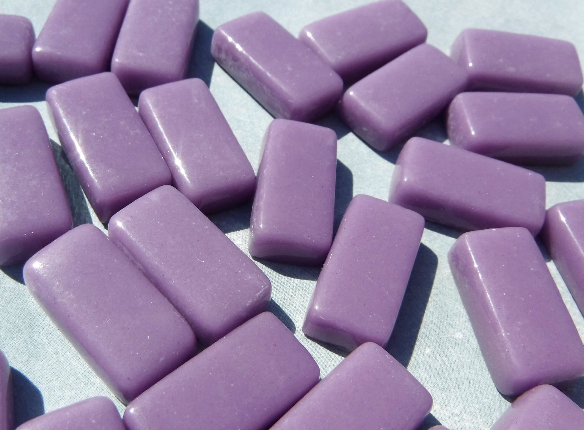 Purple Rectangle Mosaic Tiles - 20mm - 100g Opaque Glass Bar Tiles - Dark Orchid Bricks - Approx 35 Tiles