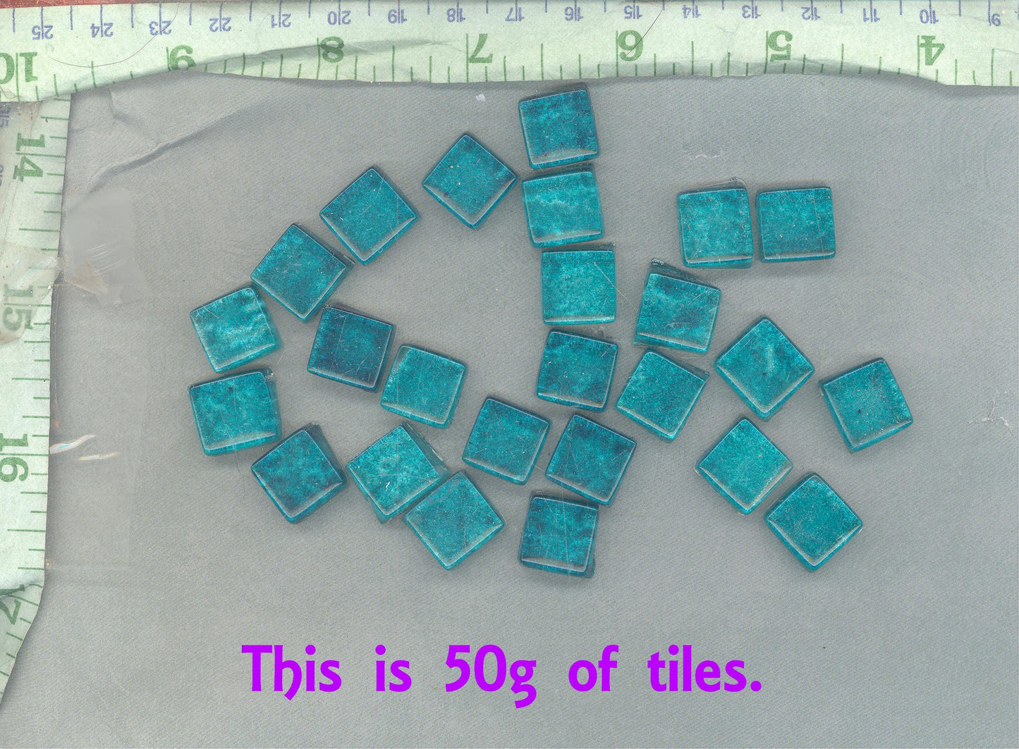 Electric Teal Foil Glass Mosaic Tiles - 12mm - 50g - Approx 25 Squares