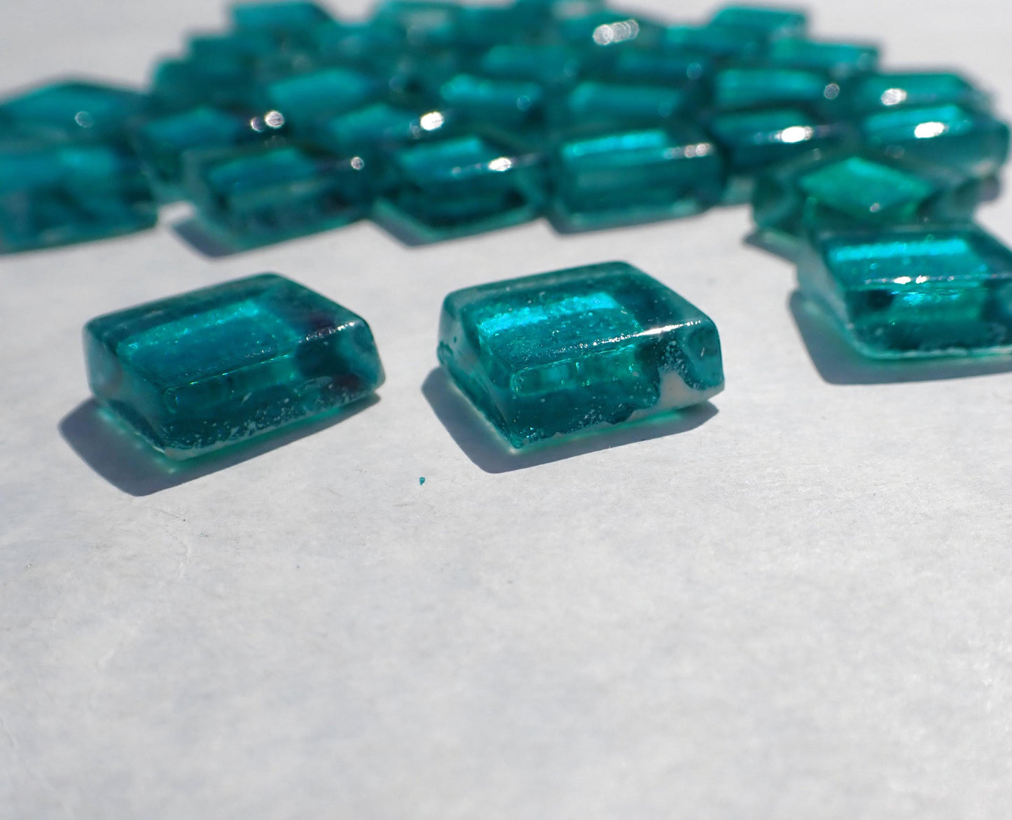 Electric Teal Foil Glass Mosaic Tiles - 12mm - 50g - Approx 25 Squares