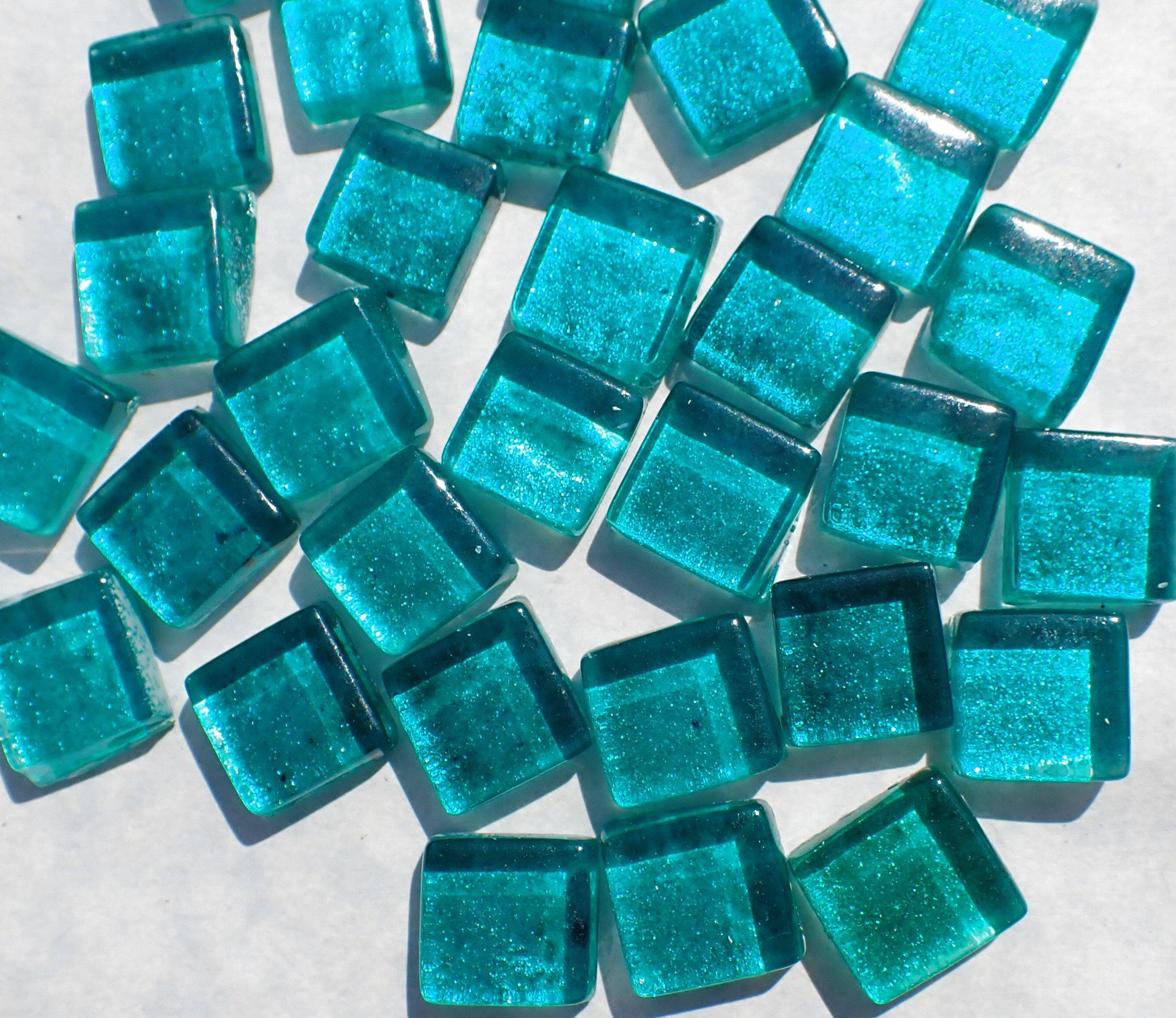 Electric Teal Foil Glass Mosaic Tiles - 12mm - 50g - Approx 25 Squares