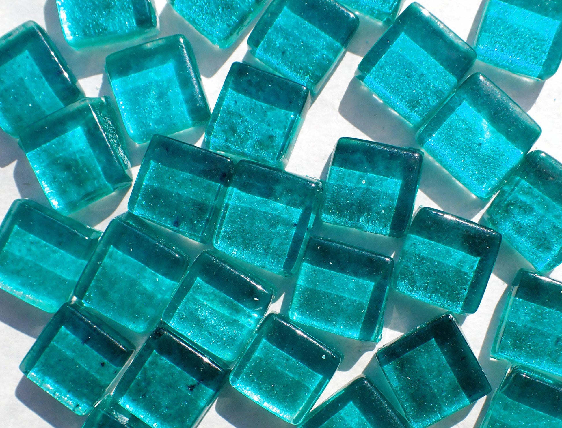 Electric Teal Foil Glass Mosaic Tiles - 12mm - 50g - Approx 25 Squares