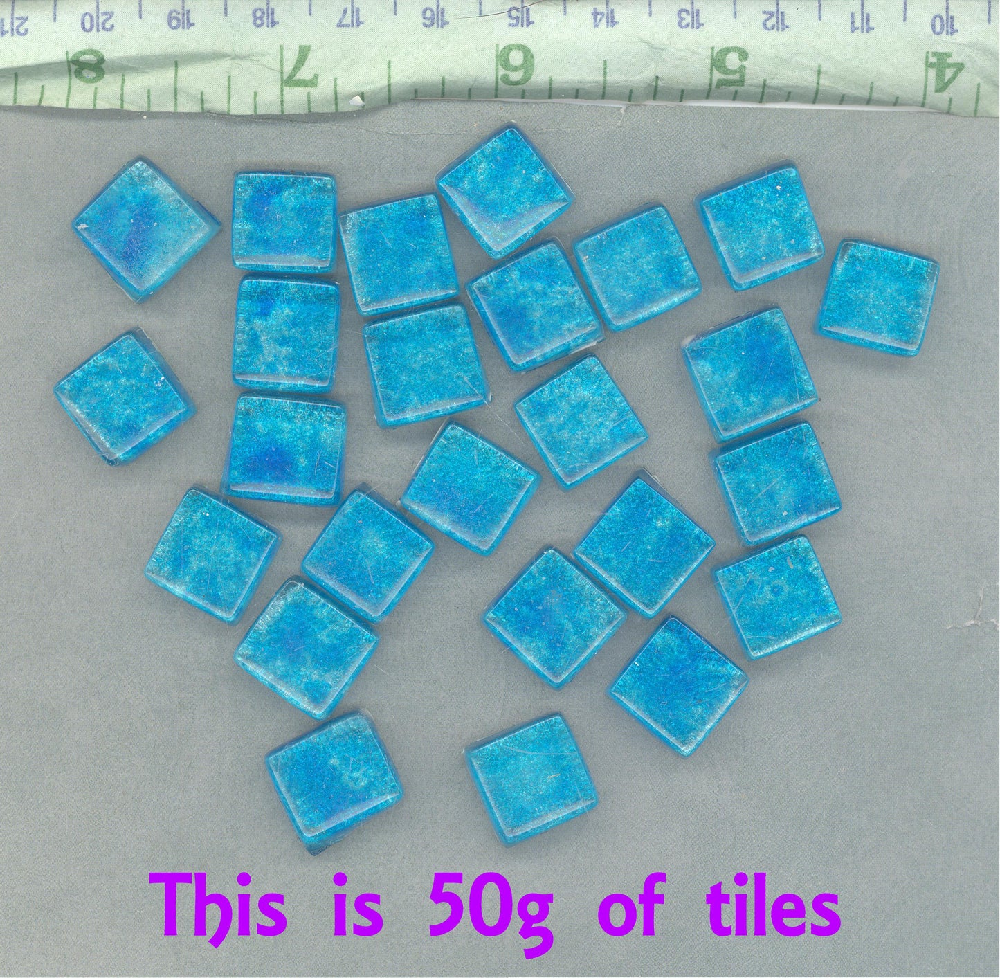 Electric Turquoise Foil Glass Mosaic Tiles - 12mm - 50g - Approx 25 Squares