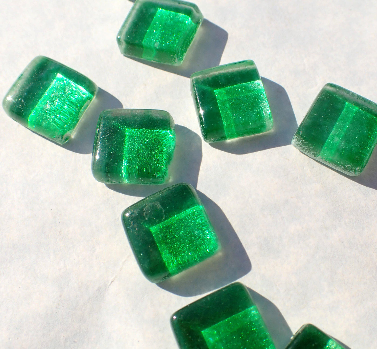 Brilliant Green Foil Crystal Mosaic Tiles - 12mm - 50g - Approx 25 Metallic Squares