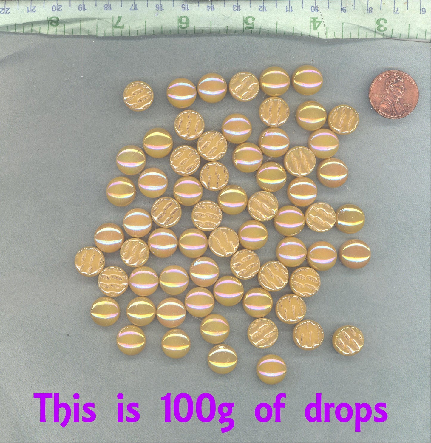 Butterscotch Iridescent Glass Drops - 100 grams - 12mm Glass Gems - Over 60 Tiles