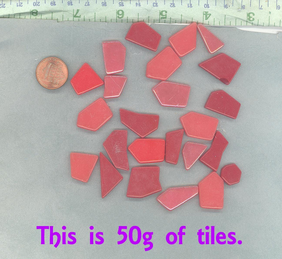 Shades of Red Irregular Glass Tiles - 50g of Polygons in Mix of Sizes - Heatwave
