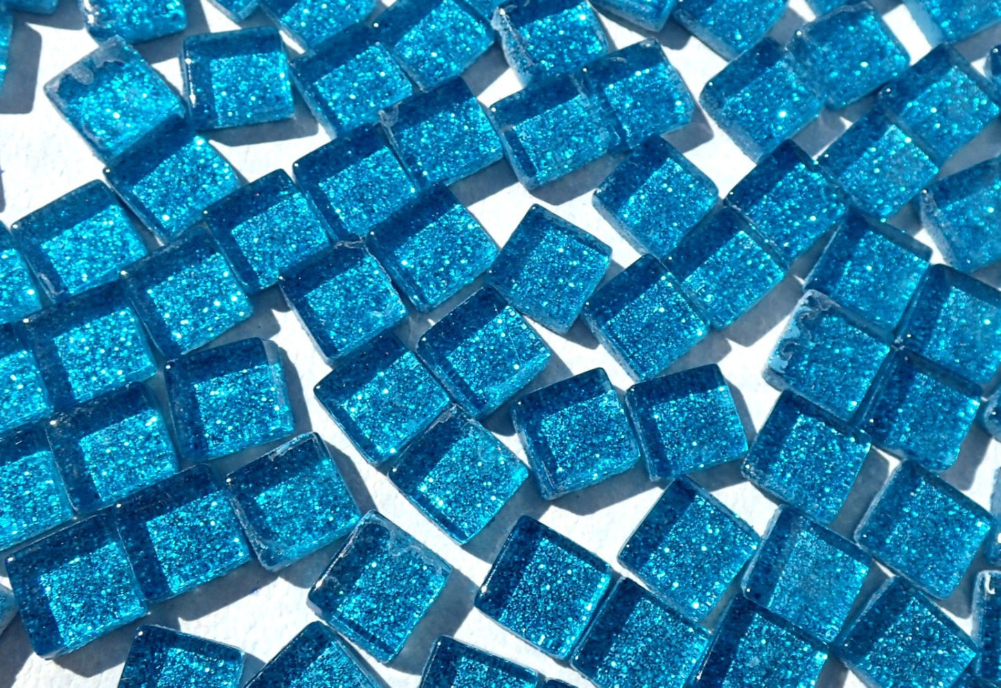 Sky Blue Glitter Tiles - 1 cm - 100g - Over 100 Metallic Small Glass Tiles