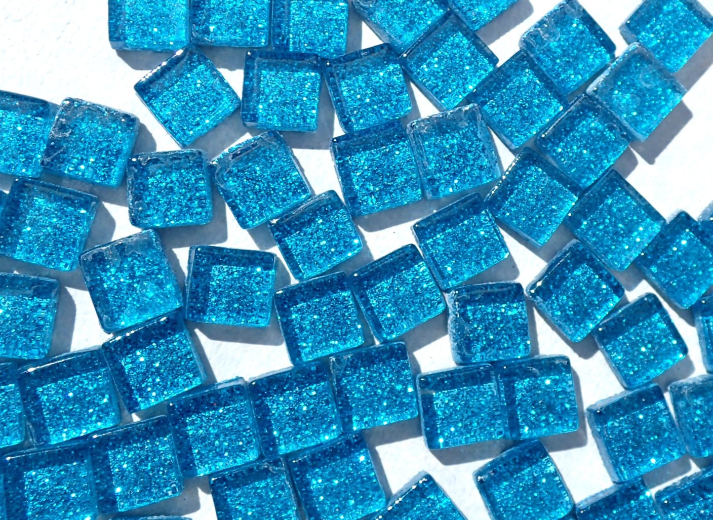 Sky Blue Glitter Tiles - 1 cm - 100g - Over 100 Metallic Small Glass Tiles