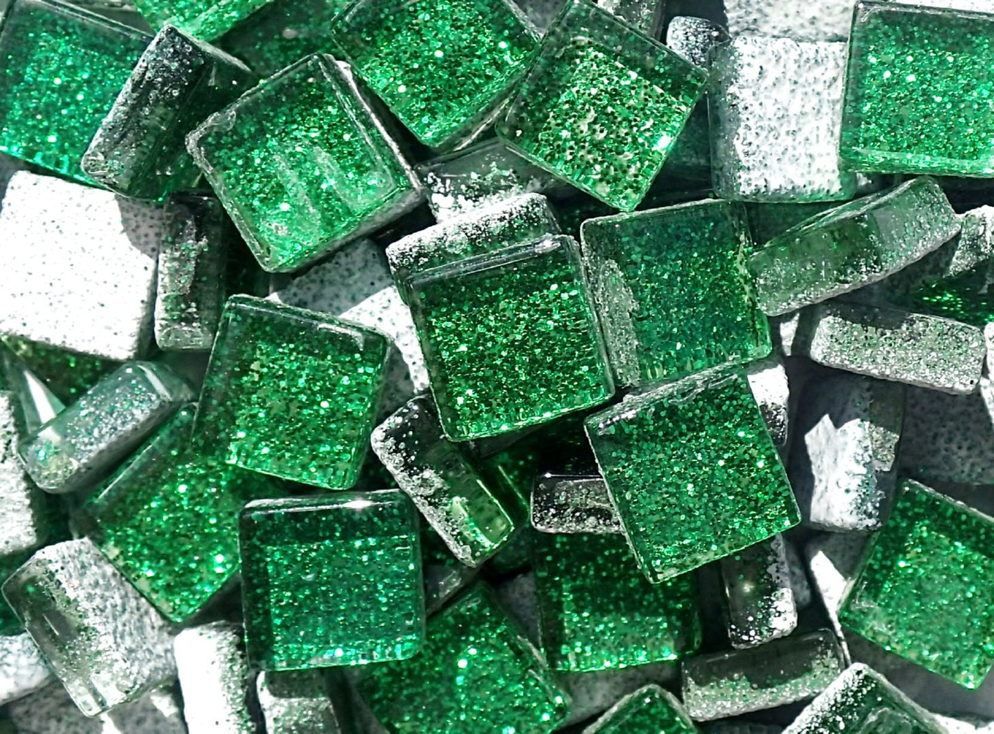 Green Tiny Glitter Tiles - 1 cm - 100g - Over 100 Glass Tiles
