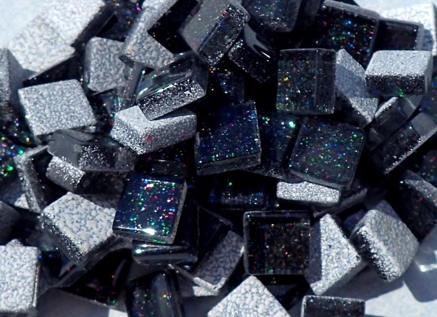 Black Glitter Tiles with Multi Colors - 1 cm Squares - 100g - City Lights