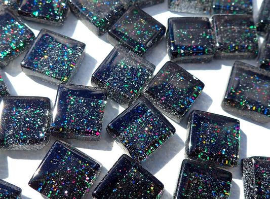 Black Glitter Tiles with Multi Colors - 1 cm Squares - 100g - City Lights