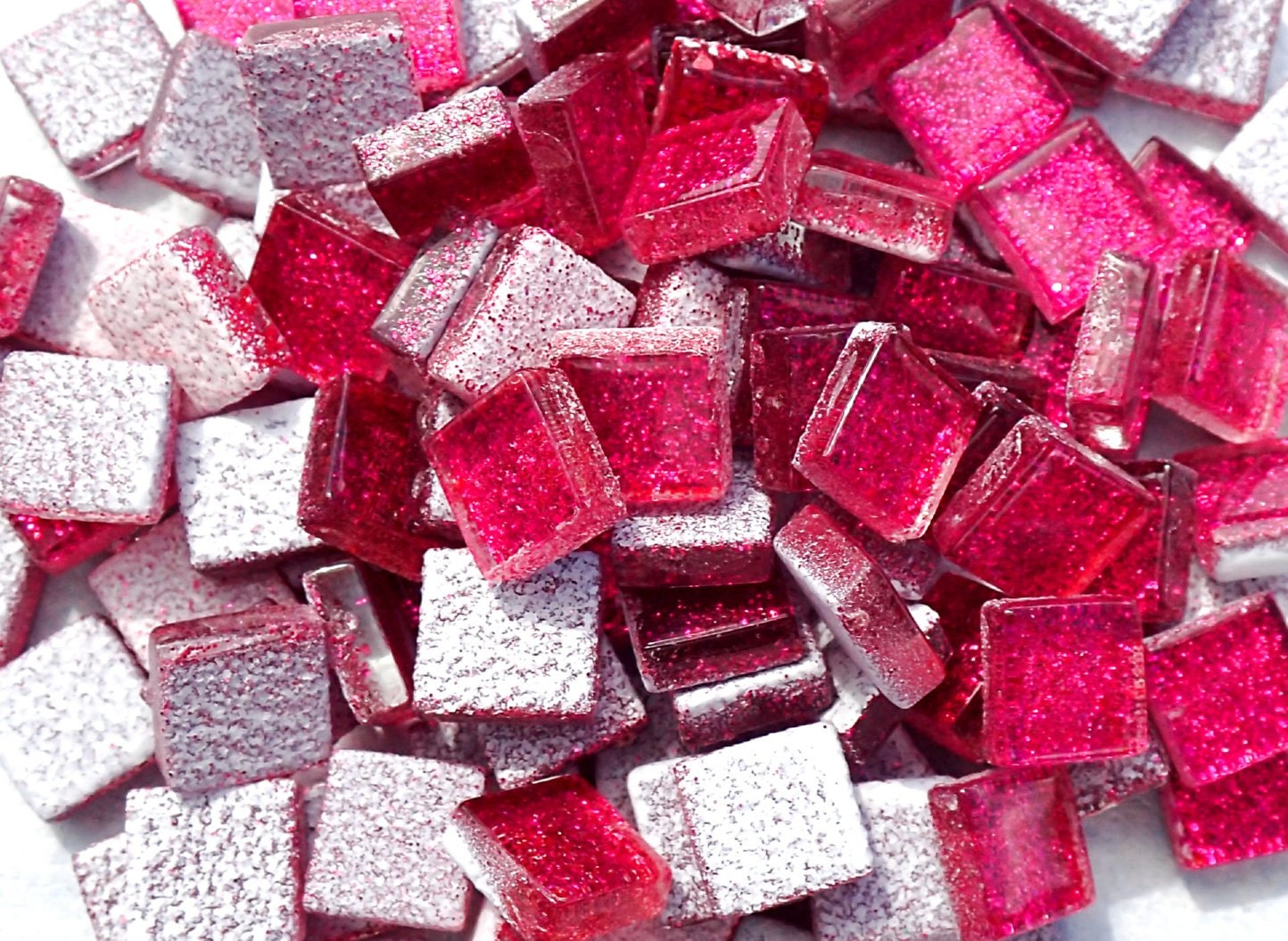 Dark Pink Glitter Tiles - 1 cm - 100g - Over 100 Mosaic Glass Tiles - Fuchsia