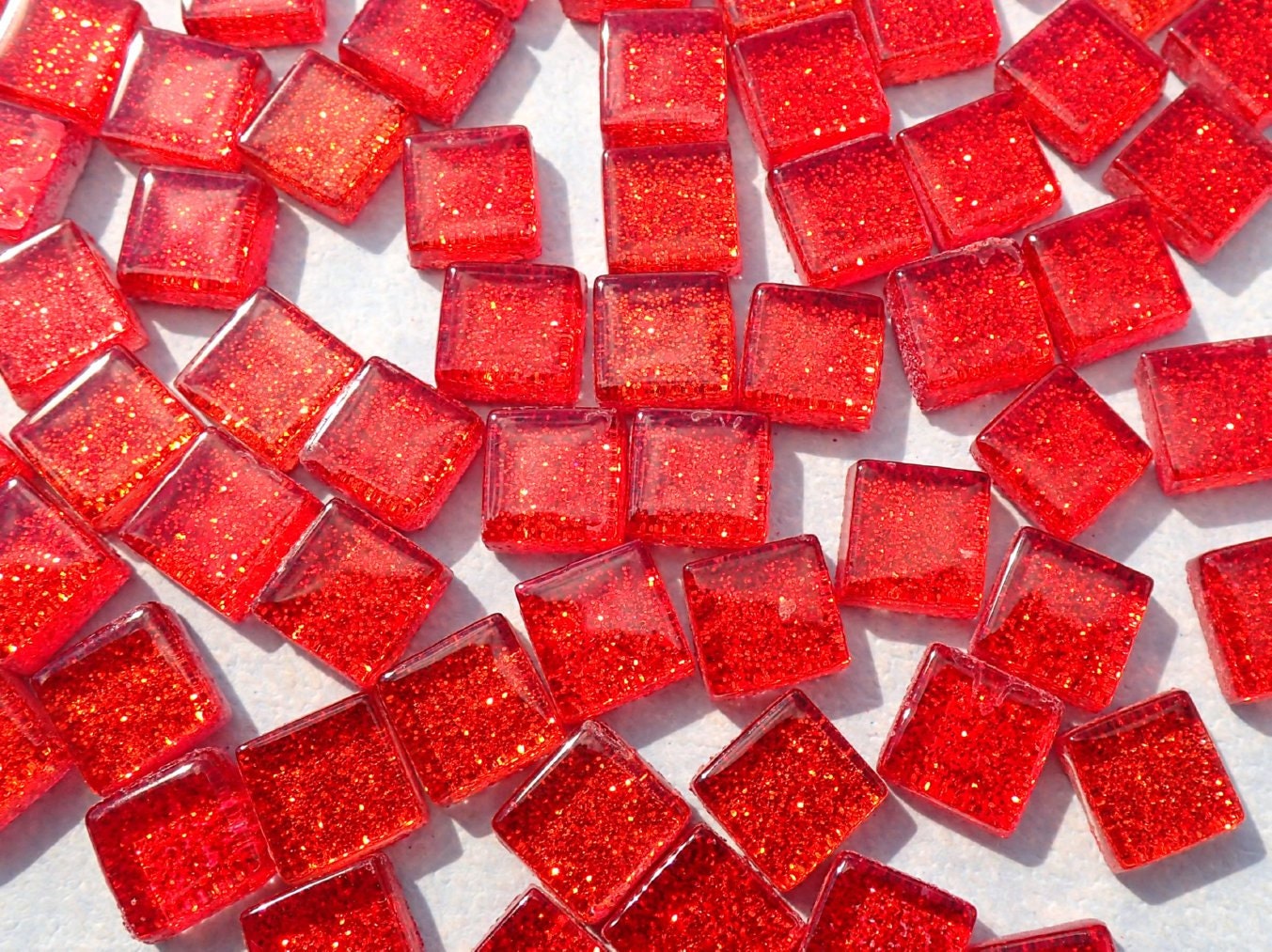 Red Glitter Tiles - 1 cm - 100g - Over 100 Metallic Glass Tiles - Candy Apple Red