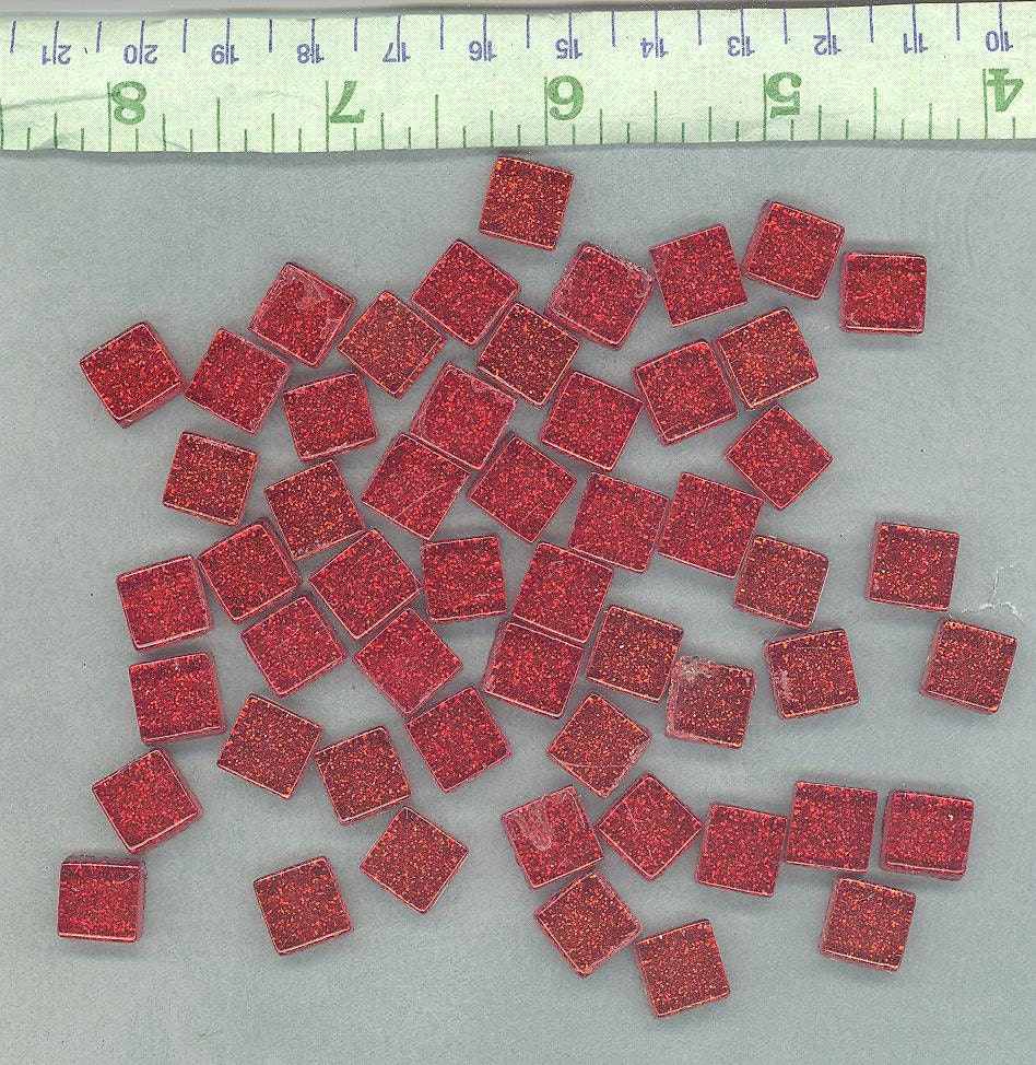 Red Glitter Tiles - 1 cm - 100g - Over 100 Metallic Glass Tiles - Candy Apple Red