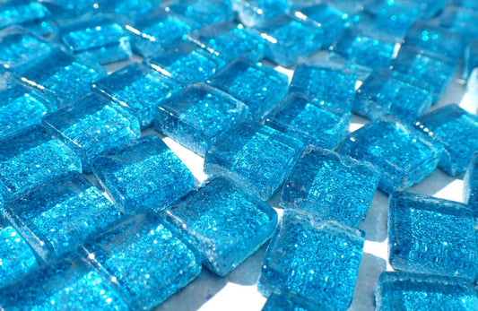 Sky Blue Glitter Tiles - 1 cm - 100g - Over 100 Metallic Small Glass Tiles