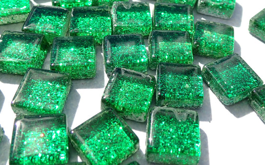 Green Tiny Glitter Tiles - 1 cm - 100g - Over 100 Glass Tiles